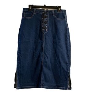 Love You Blue Jean Skirt with side slits, back zipper